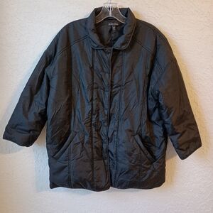 Eileen Fisher Puffer Jacket Black Sz Small Petite Snap Button Closure w Pockets